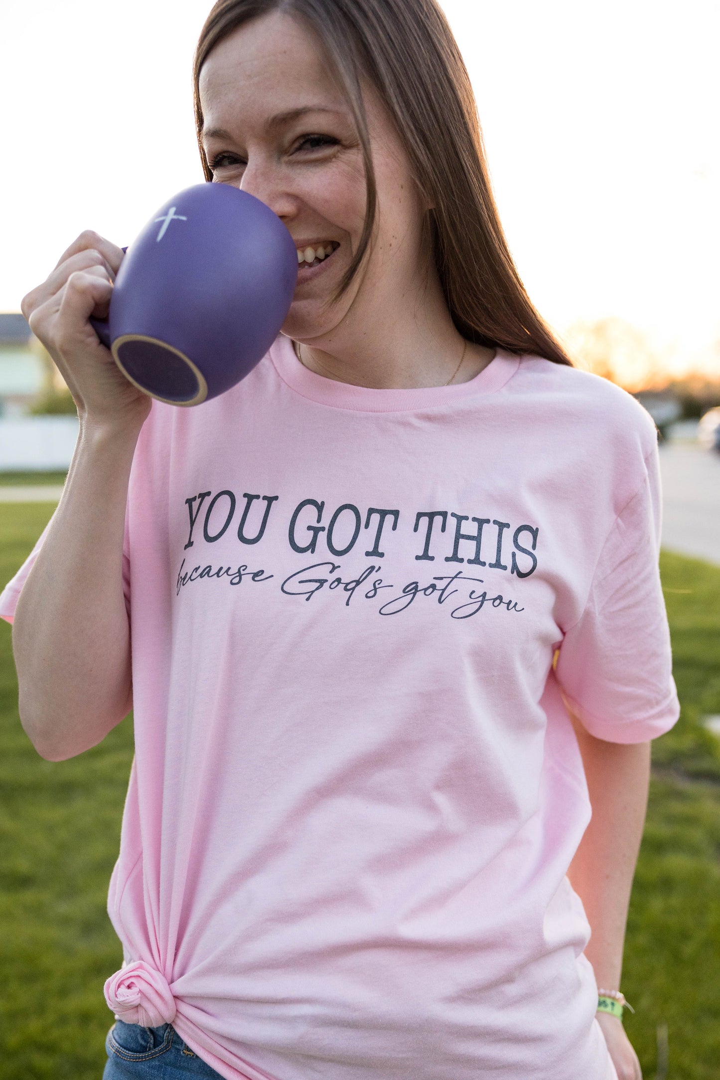 Bella Canvas Soft Tee in Pink - You got this because God's Got You!